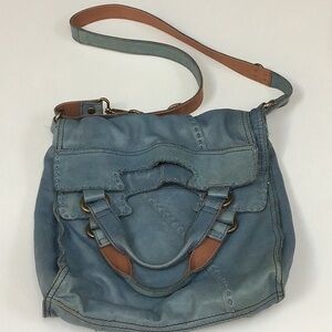 Lucky Brand Blue Leather Crossbody Bag with Tan Accents